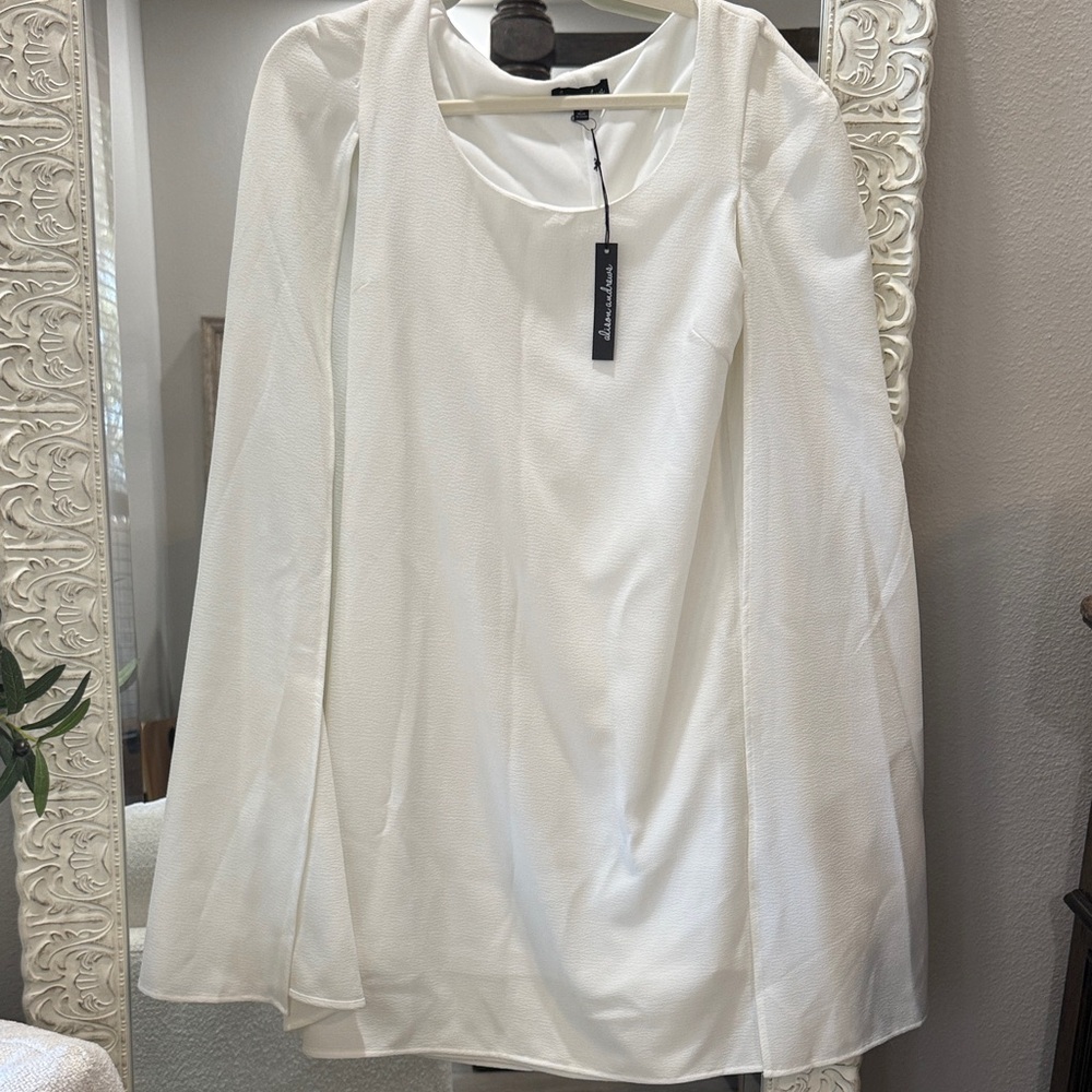Amanda Uprichard Long-Sleeve White Scoop Neck Dress